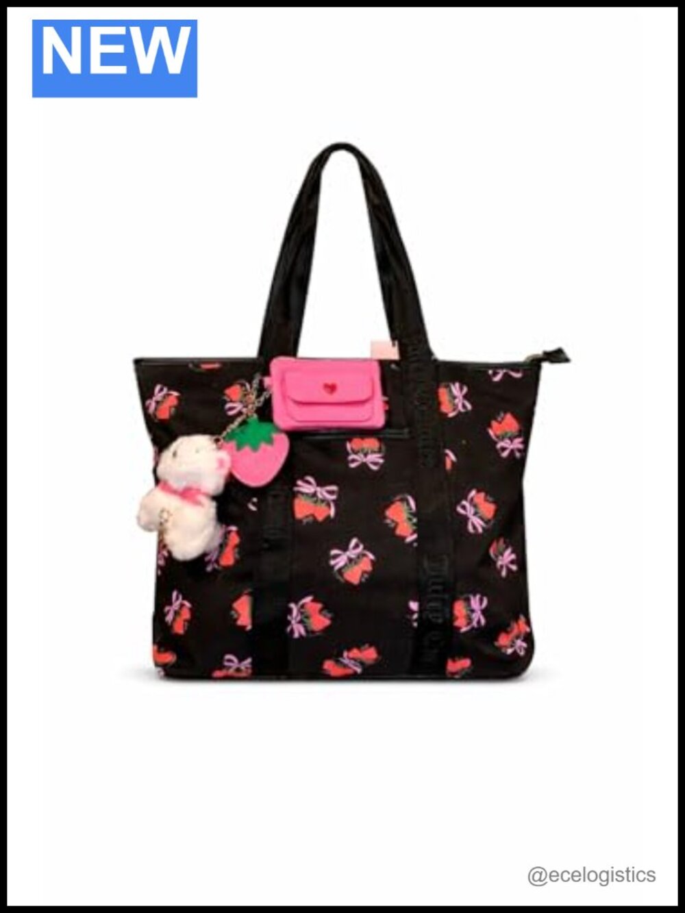 Canvas Tote Bag with Detachable Pouch and Teddy Bear Charm